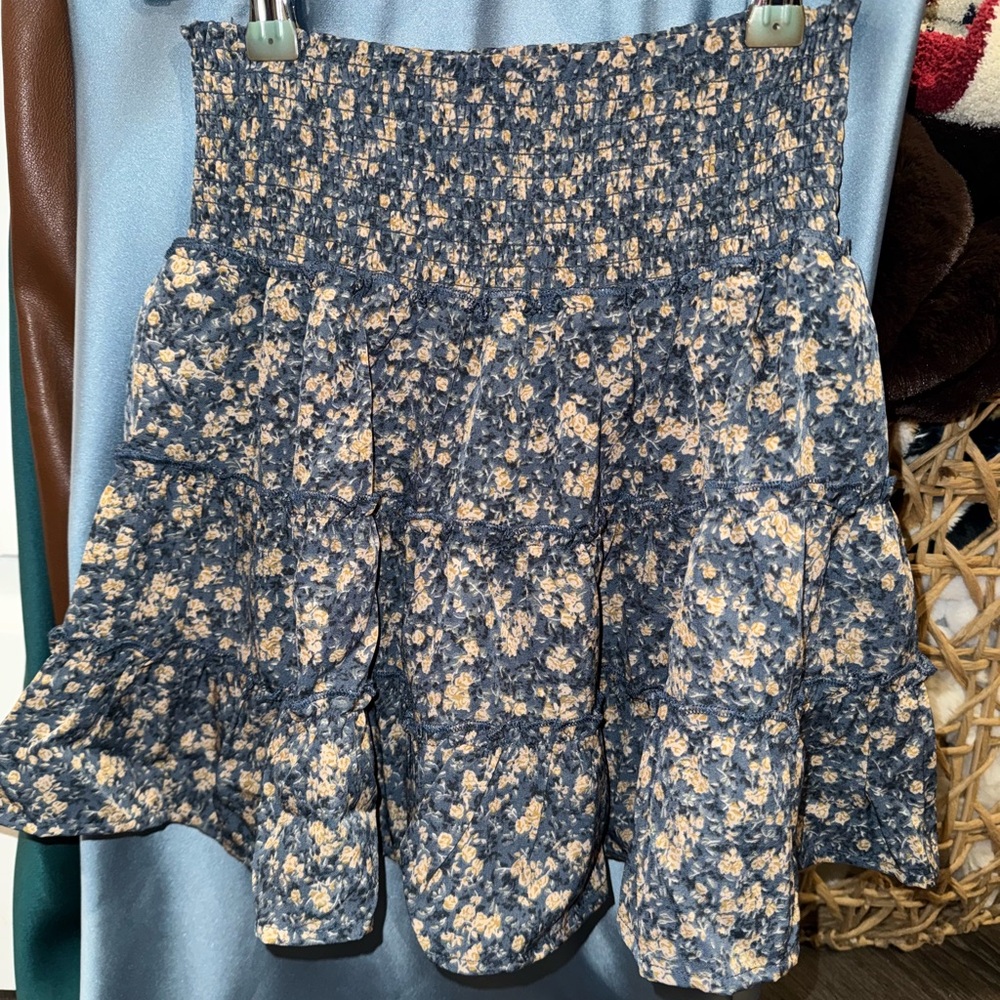 Pink Lily Blue and Yellow Floral Skirt